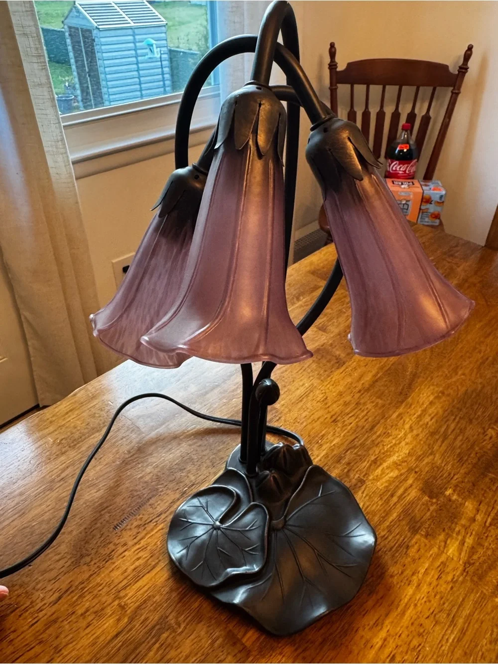 1980’s Art nouveau lily flower Glass Table Lamp dimmable